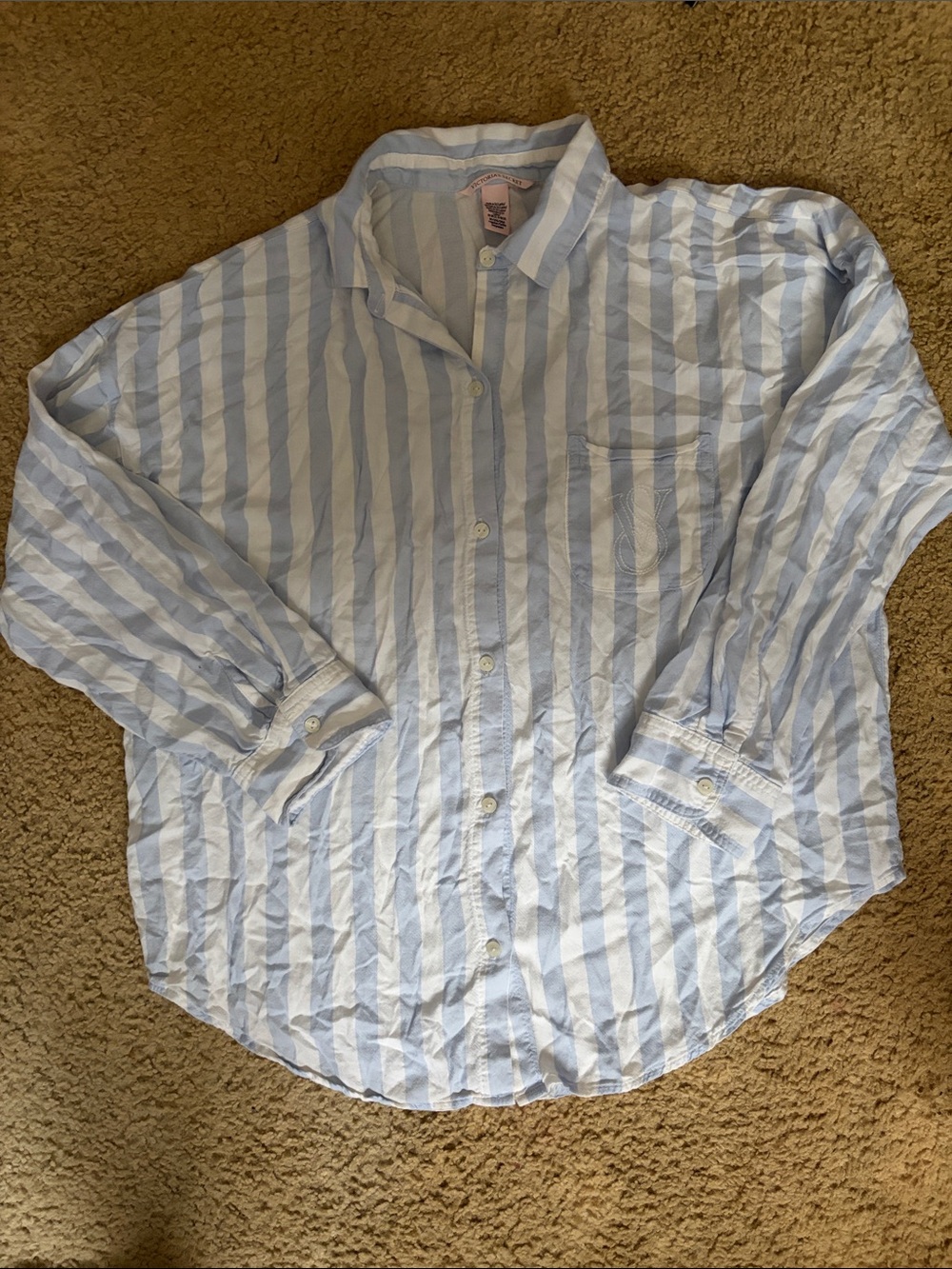 Victoria Secret Blue and White Striped Button-Up Shirt (Sleepwear)